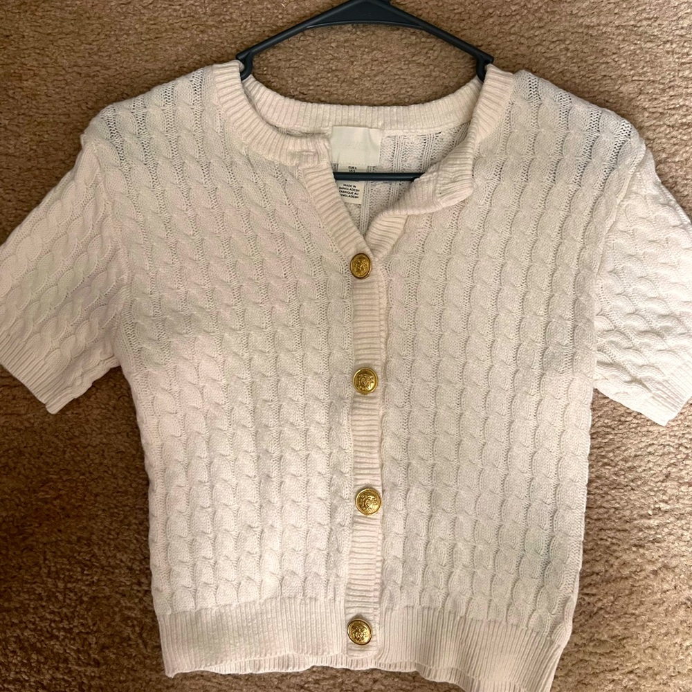 White cable knit cardigan -S